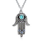 Spiritual Talisman Evil Eye Blue & Hamsa Hand Pendant Necklace & CZ .925 Sterling Silver