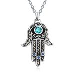 Spiritual Talisman Evil Eye Blue & Hamsa Hand Pendant Necklace & CZ .925 Sterling Silver