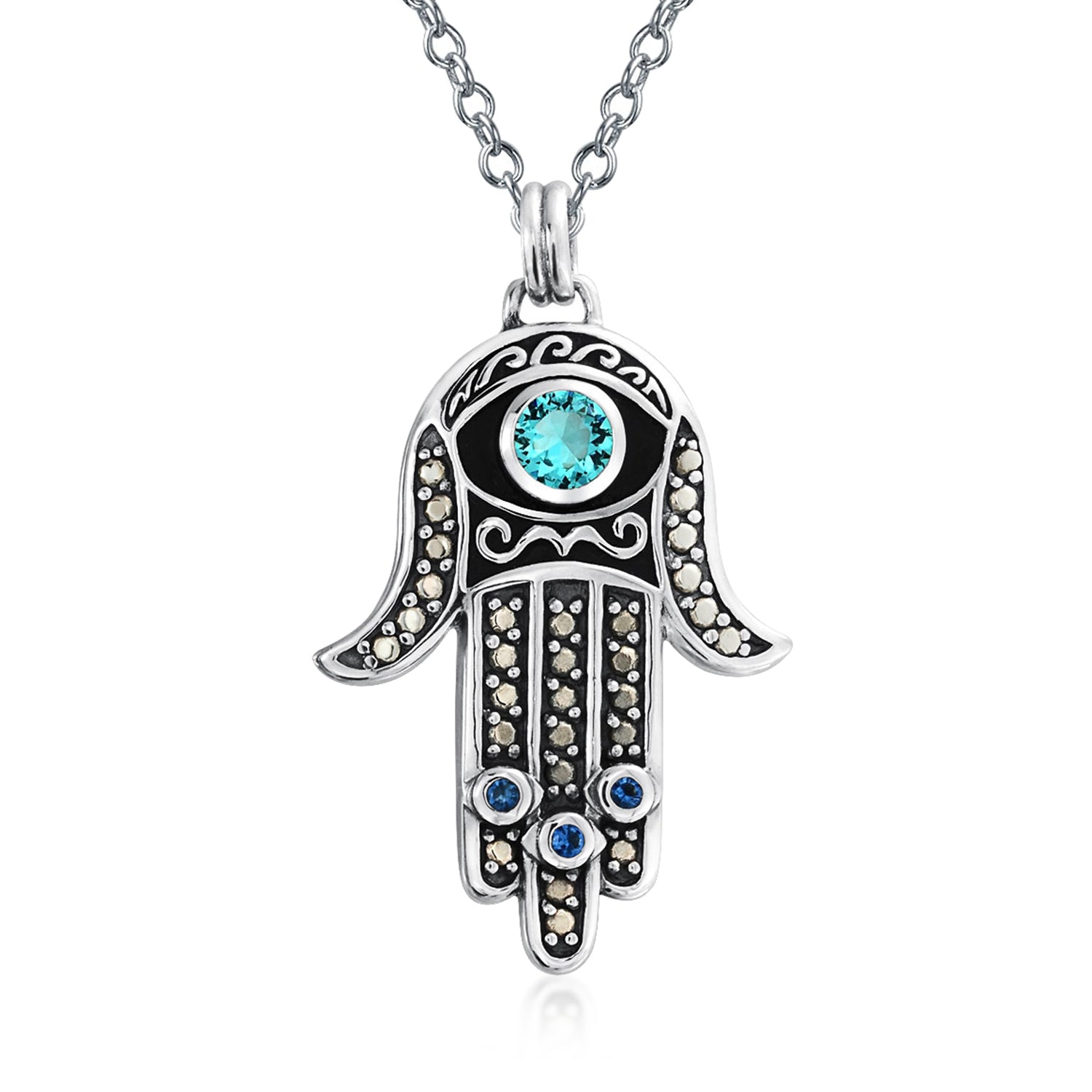 hamsa-sterling-cz-birthstone-pendant_ps-tpd4177_1_1 Spiritual Talisman Evil Eye Blue & Hamsa Hand Pendant Necklace & CZ .925 Sterling Silver - Image 1