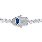 Turkish Evil Eye Hamsa Hand Charm Bracelet with Sliding Ball Clasp Silver Plated - Image 2