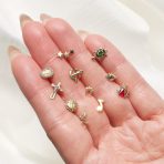 Nautical Jewelry Tiny CZ Green Turtle 14K Gold Stud Earrings Secure Screw-back - Image 5