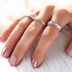 Unique Pink AAA CZ Round Solitaire Engagement Ring with Opal Inlay Band - Image 6