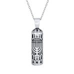 Hanukkah Judaic Parchment Mezuzah Pendant Kabbalah Necklace Bat Mitzvah Sterling Silver