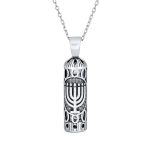 Hanukkah Judaic Parchment Mezuzah Pendant Kabbalah Necklace Bat Mitzvah Sterling Silver