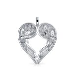 Pave Cubic Zirconia CZ Heart Kissing Angel Wing Pendant Necklace Sterling Silver - Image 2
