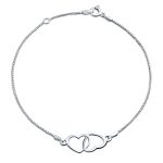Interlocking Hearts Anklet Ankle Bracelet Silver 9-10"