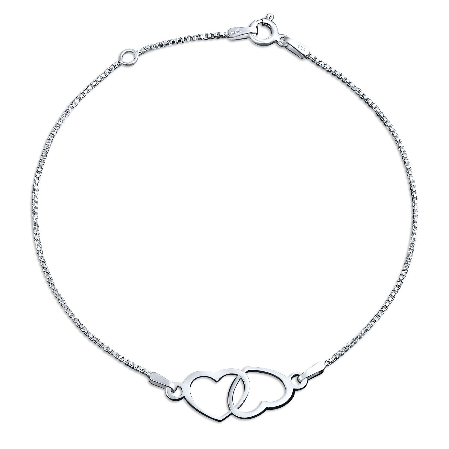 heart-anklet-sterling-silver-bracelet_appl-ja-1207119-az_1 Interlocking Hearts Anklet Ankle Bracelet Silver 9-10" - Image 1