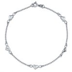 Romantic Delicate Puff Hearts Charm Anklet Ankle Bracelet Sterling Silver Beaded Chain 9 Inch