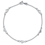 Romantic Delicate Puff Hearts Charm Anklet Ankle Bracelet Sterling Silver Beaded Chain 9 Inch