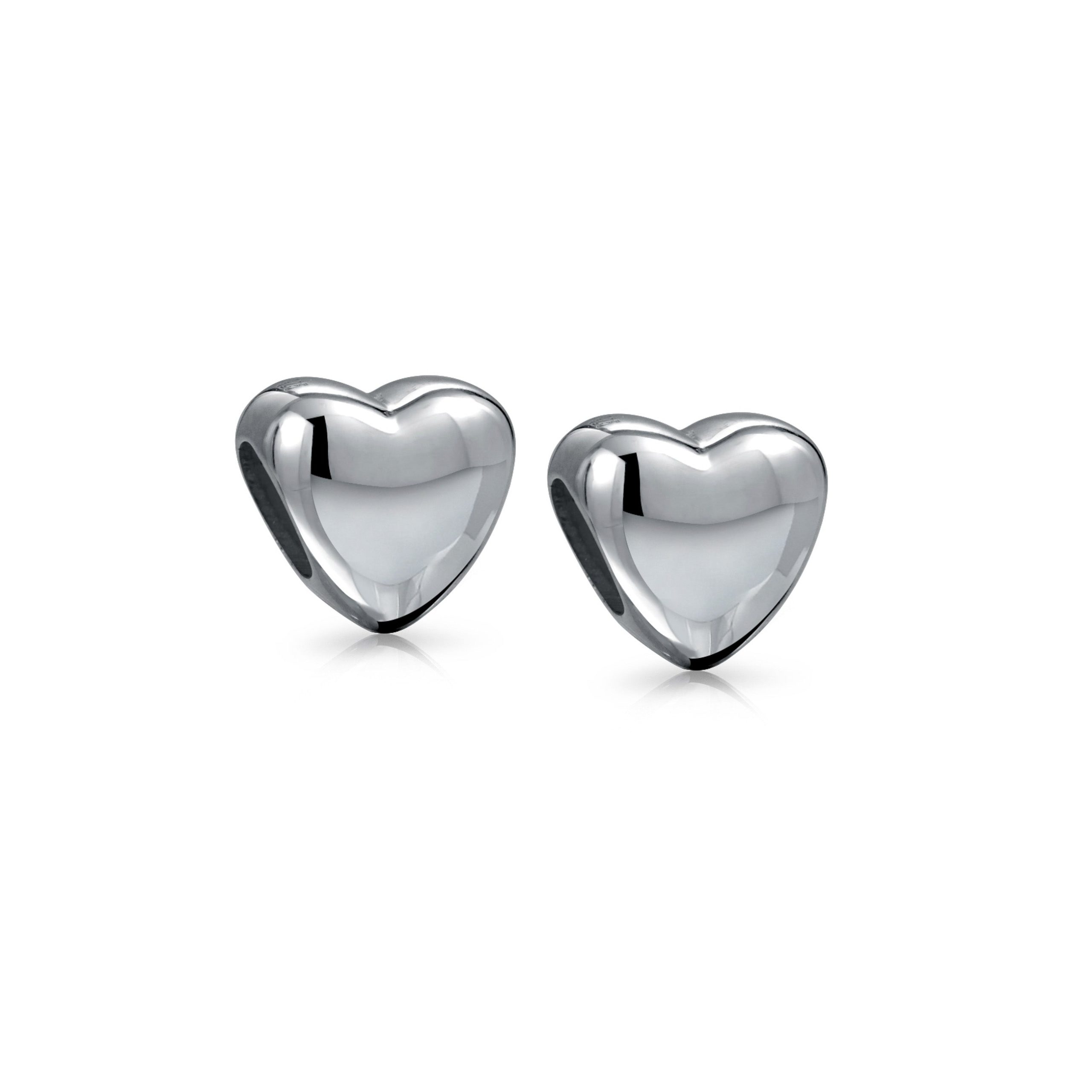 heart-charm-bead-silver-pbx-hs-373-set-az Set of 2 Simple Puff Heart Bead Charm Sterling Silver for European Bracelet - Image 1