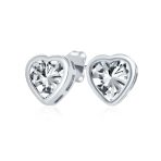 1CT Heart CZ Stud Earrings Rose Gold Silver 7MM Bezel Set