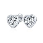 1CT Heart CZ Stud Earrings Rose Gold Silver 7MM Bezel Set