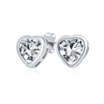 Lovers Bezel Set Green Jade Heart Stud Earrings Sterling Silver Gift