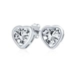 Lovers Bezel Set Green Jade Heart Stud Earrings Sterling Silver Gift