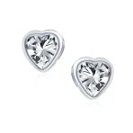 1CT Heart CZ Stud Earrings Rose Gold Silver 7MM Bezel Set - Image 3