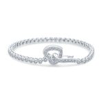 Sweetheart Bezel Set CZ Cubic Zirconia Tennis Bracelet Heart Shaped Clasp Sterling Silver 7.5 Inch