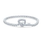 Sweetheart Bezel Set CZ Cubic Zirconia Tennis Bracelet Heart Shaped Clasp Sterling Silver 7.5 Inch