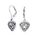 Open Filigree Heart Dangle Earrings Rose Gold Plated Sterling Silver Leverback