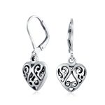Open Filigree Heart Dangle Earrings Rose Gold Plated Sterling Silver Leverback