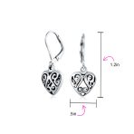 Open Filigree Heart Dangle Earrings Rose Gold Plated Sterling Silver Leverback - Image 7