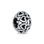 Love Valentine Filigree Heart Charm Bead Oxidized Sterling Silver for Bracelets