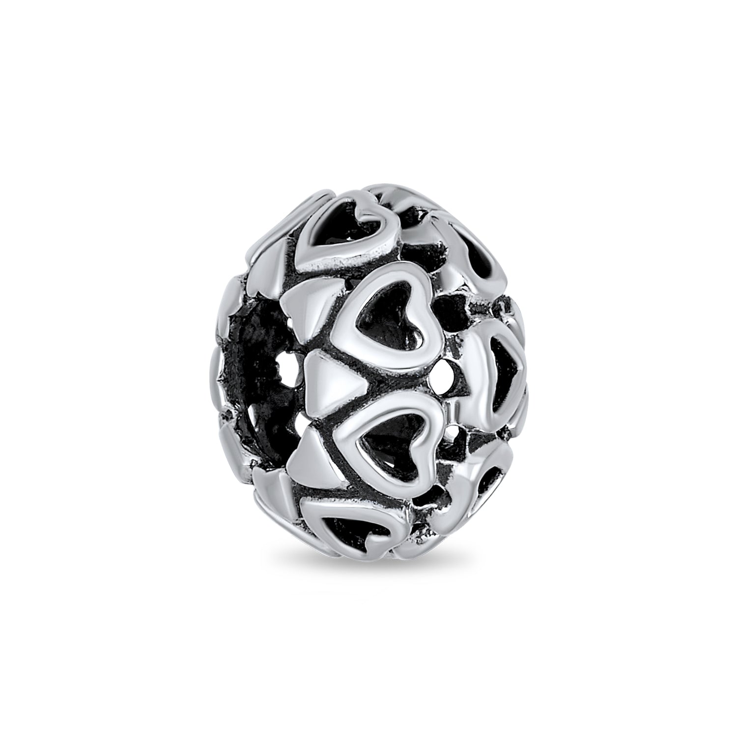 heart-doublerow-bead-silver-pandora_pbx-hs-289-darken_1 Love Valentine Filigree Heart Charm Bead Oxidized Sterling Silver for Bracelets - Image 1