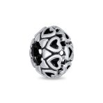 Set of 2 Latte Coffee & Open Filigree Heart Charm Bead Sterling Silver - Image 2