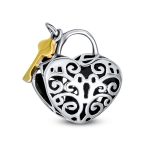 Set of 2 Word Mantra Forever Together & Heart Lock Charm Bear Sterling Silver - Image 5