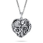 Carved Leaves Heart Locket Necklace for Photos Sterling Silver Garden Ladybug