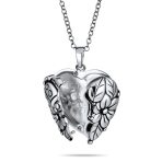 Carved Leaves Heart Locket Necklace for Photos Sterling Silver Garden Ladybug - Image 2