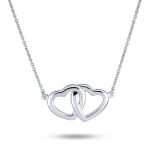 Interlocking Open Hearts Necklace BFF Couples Pendant .925 Sterling Silver Romantic Gift