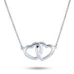 Interlocking Open Hearts Necklace BFF Couples Pendant .925 Sterling Silver Romantic Gift