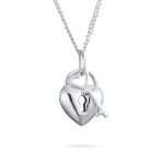 Key to Her Heart Love Lock & Key, Heart Charm Pendant Necklace .925 Sterling Silver