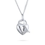 Key to Her Heart Love Lock & Key, Heart Charm Pendant Necklace .925 Sterling Silver