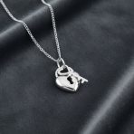Key to Her Heart Love Lock & Key, Heart Charm Pendant Necklace .925 Sterling Silver - Image 3
