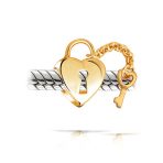 Heart Shape Lock & Key Charm Bead Gold Plated .925 Sterling Silver For Bracelet - Image 3