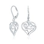 Loving Family Mother & Child Dangle Heart Shaped Earrings .925 Sterling Silver Lever back
