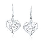 Loving Family Mother & Child Dangle Heart Shaped Earrings .925 Sterling Silver Lever back - Image 2