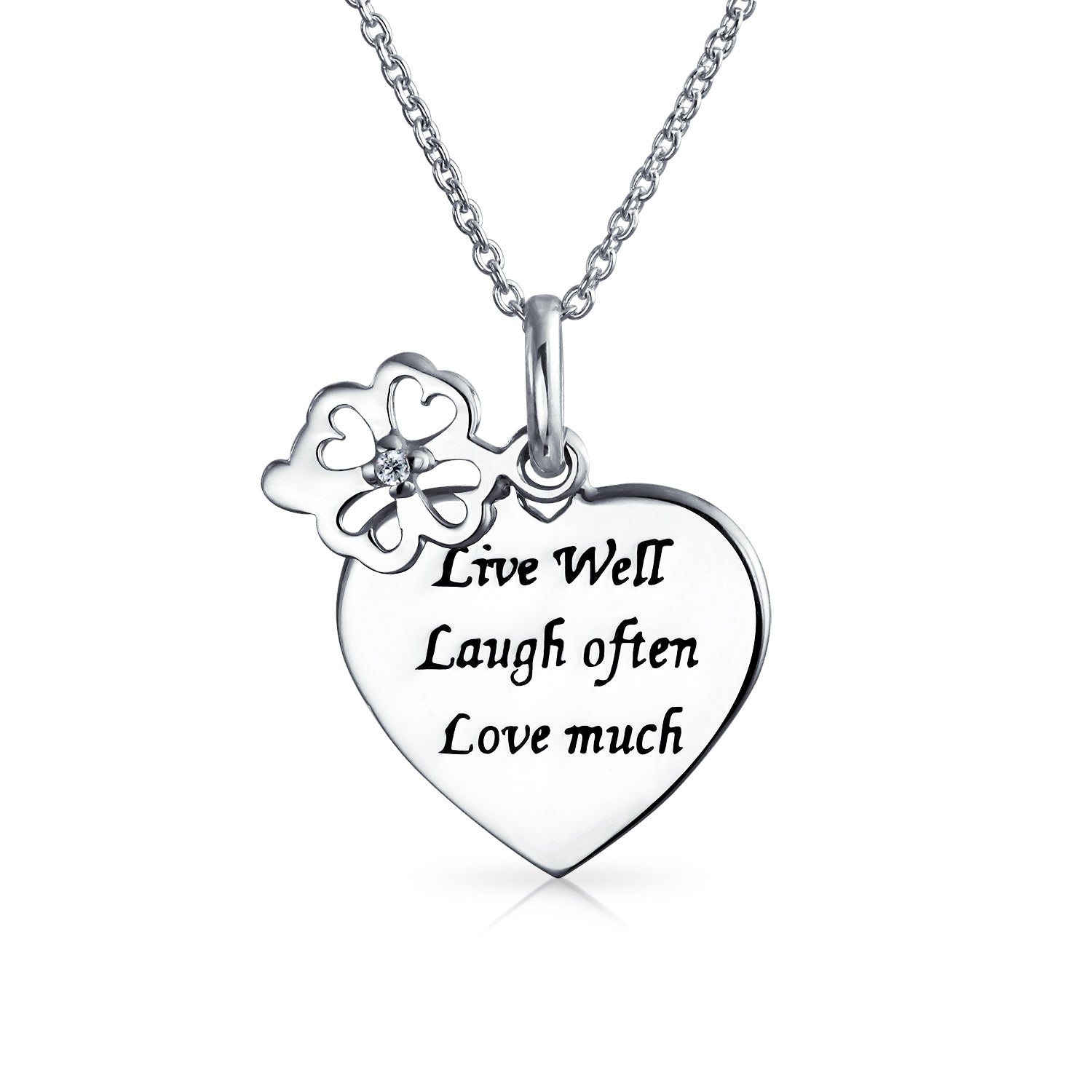 heart-pendant-clover-cz-silver-love_appl-o11010-az_1 Live Love Laugh Heart Shape Pendant Necklace with Flower Charm Sterling Silver - Image 1