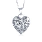 Large CZ Puff Heart Shape Pendant Necklace Silver Filigree - Image 2