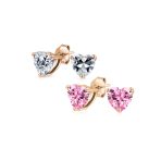Set of 2 1CT Heart Shaped CZ Stud Earrings Rose Gold Plated Sterling Silver 7MM