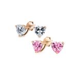 Set of 2 1CT Heart Shaped CZ Stud Earrings Rose Gold Plated Sterling Silver 7MM