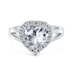 Romantic 3CT Heart Shape CZ Halo Engagement Ring in Sterling Silver Split Band