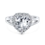 Romantic 3CT Heart Shape CZ Halo Engagement Ring in Sterling Silver Split Band