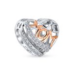Mother Loving Family Heart Charm Bead Rose Gold Silver Fits European Bracelet