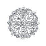 Art Deco Style Romantic Filigree CZ Floral Round Scarf Brooch Pin Silver Plated
