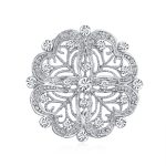 Art Deco Style Romantic Filigree CZ Floral Round Scarf Brooch Pin Silver Plated