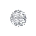 Art Deco Style Romantic Filigree CZ Floral Round Scarf Brooch Pin Silver Plated - Image 2