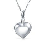 Keepsake Puff Heart Locket Pendant Memorial Jewelry Necklace .925 Sterling Silver