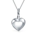 Keepsake Puff Heart Locket Pendant Memorial Jewelry Necklace .925 Sterling Silver